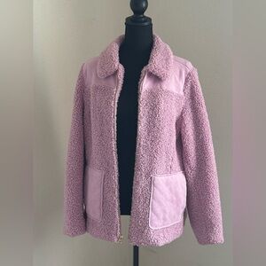 Isaac Mizrahi Live Faux Suede & Faux Shearling Teddy Coat pink size medium